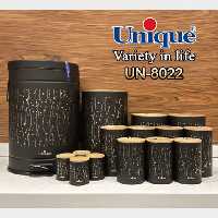 سرویس آشپزخانه یونیک 15 پارچه UN-8022 مشکی ستاره جنگلی درب بامبو