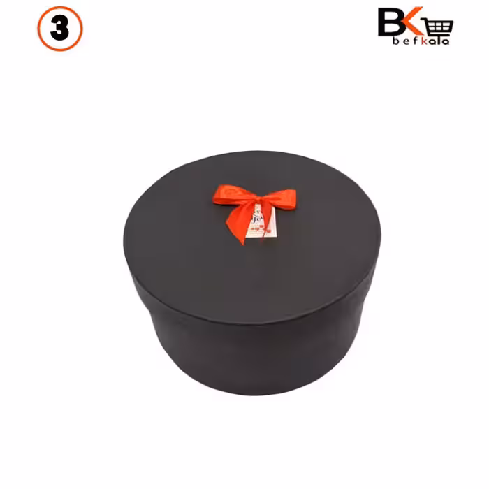 باکس کادویی دایره ای پاپیون دار مشکی سایز سه
