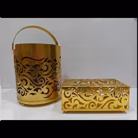 ست سطل و جا دستمالی لیزری طلایی 