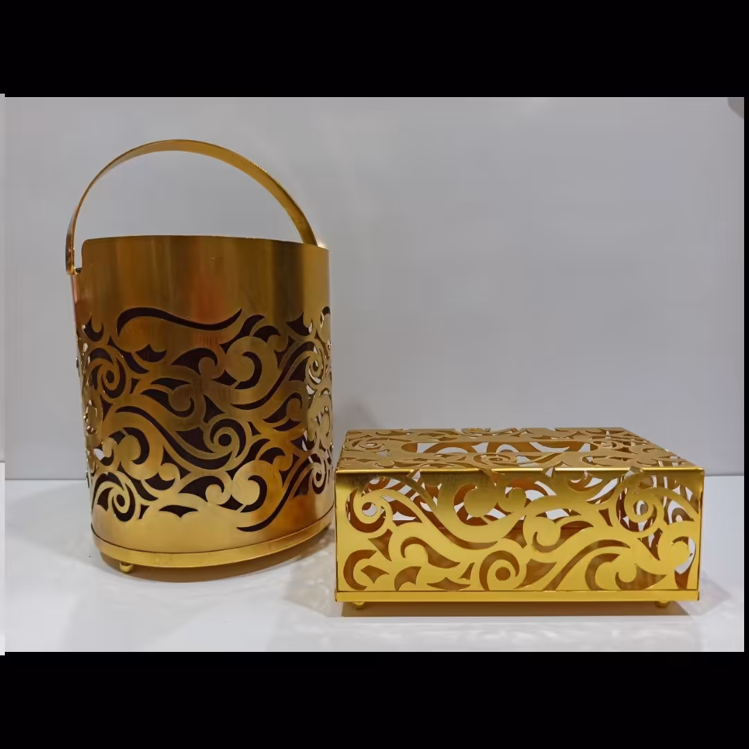 ست سطل و جا دستمالی لیزری طلایی 