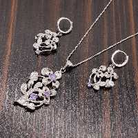 نیم ست نقره جواهر تایلندی اماتیست آبکاری طلا سفید