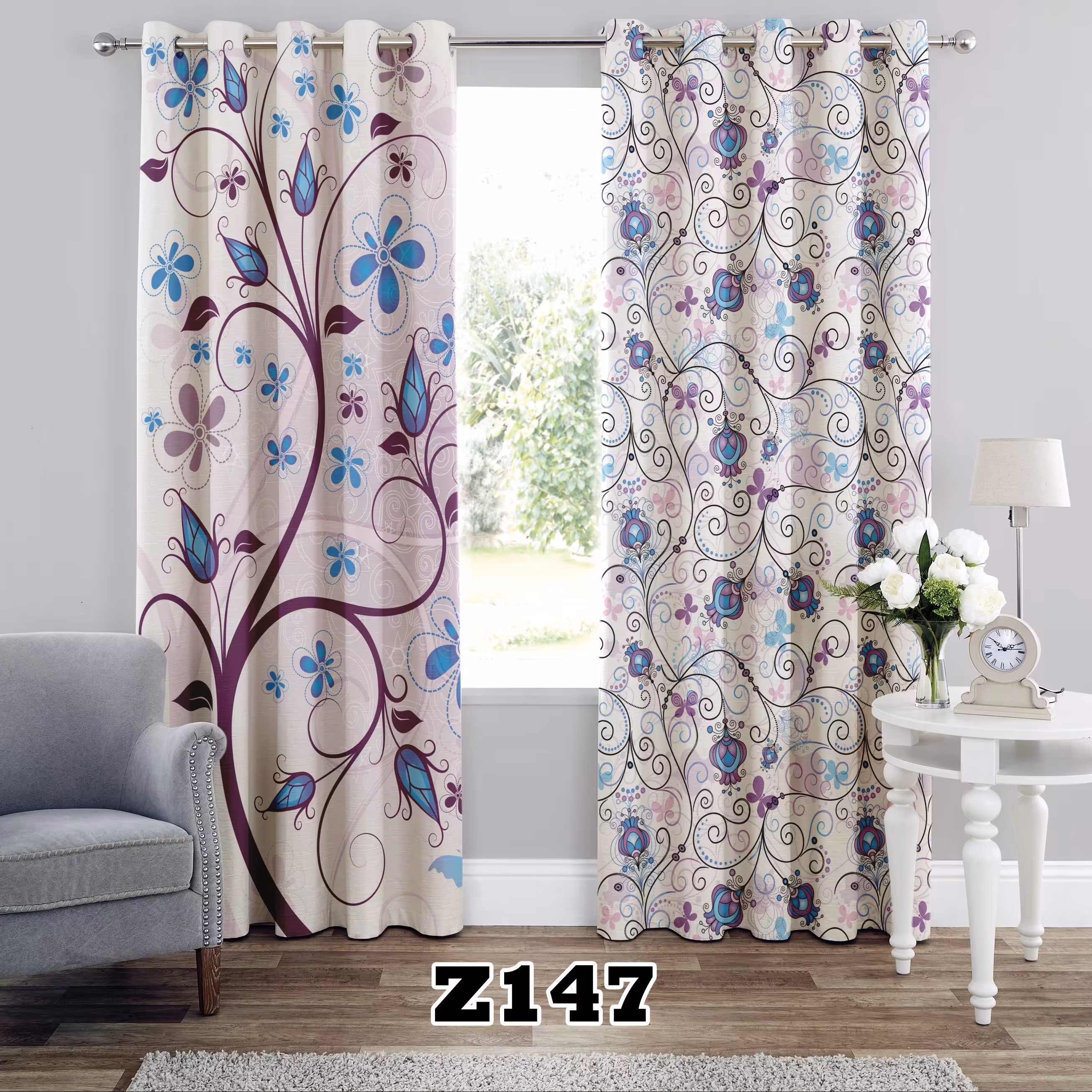 پرده چاپی طرح درخت کد Z147 تک قواره ارتفاع 300 عرض 140 سانت