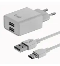 شارژر دیواری بودی 12 وات مدل AC356ETW با خروجی USB به همراه کابل USB به USB-C