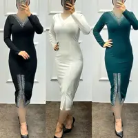 لباس مجلسی پیراهن میدی کوتاه کرپ نگین سایزبزرگ صحرا