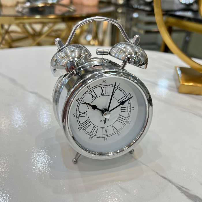 ساعت رومیزی فلزی کوارتز سایز کوچک نقره ای و برنز کد 758 