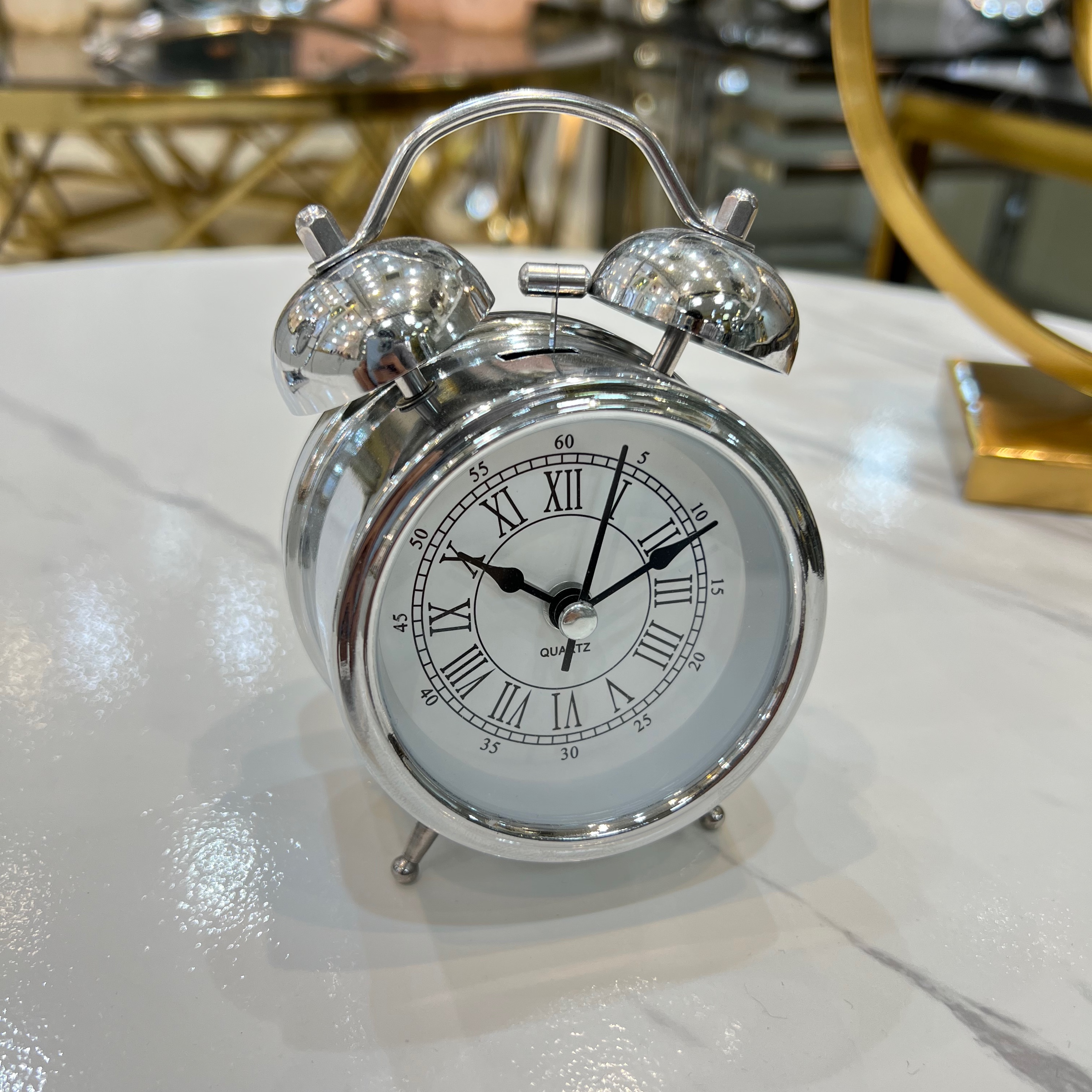 ساعت رومیزی فلزی کوارتز سایز کوچک نقره ای و برنز کد 758 