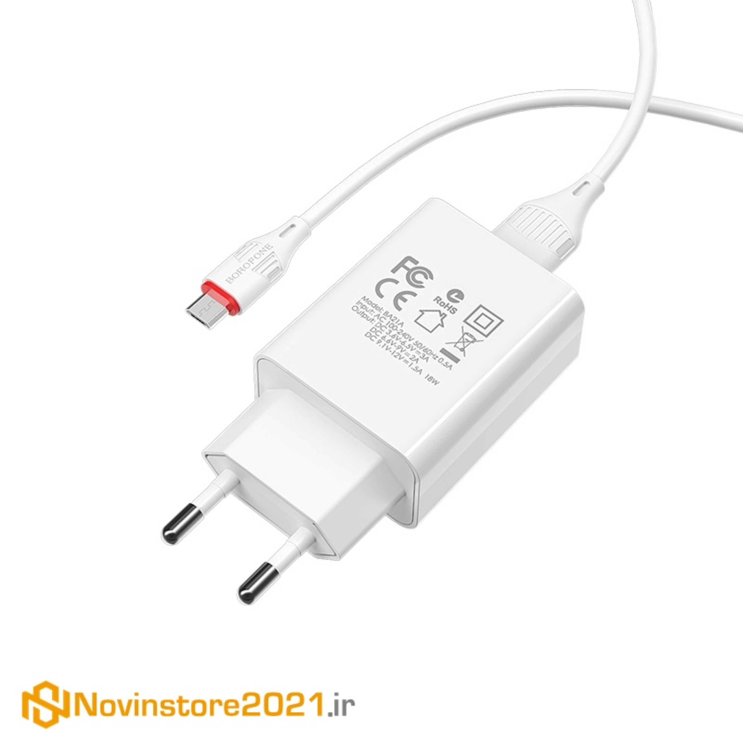 شارژر دیواری بروفون مدل BA21A به همراه کابل شارژ میکرو ( کابل شارژ اندروید ) 