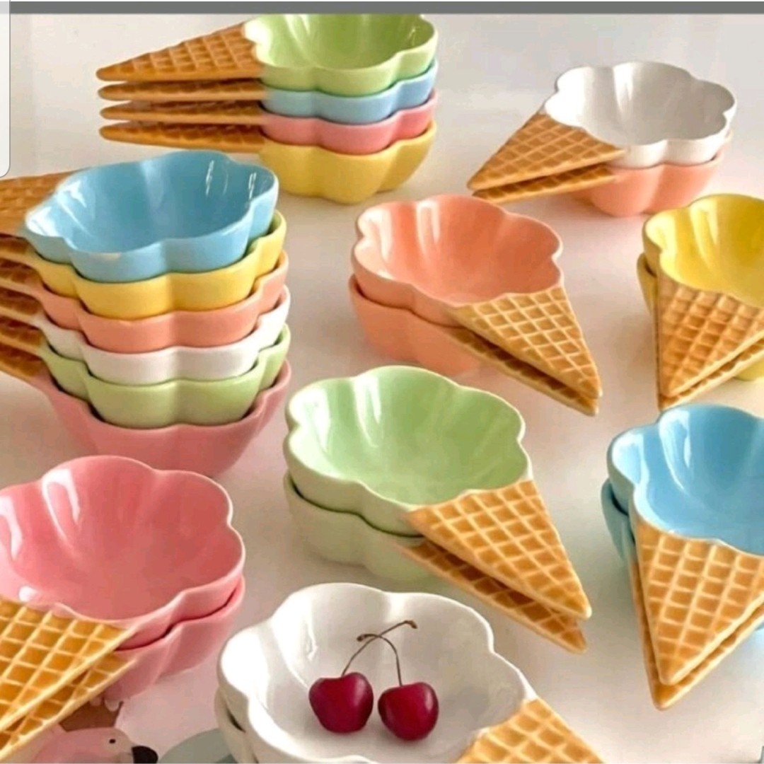 بستنی خوری 6 عددی سرامیکی  مدل قیفی یا حصیری