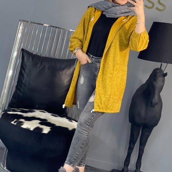 مانتو کلاه دار جلو باز