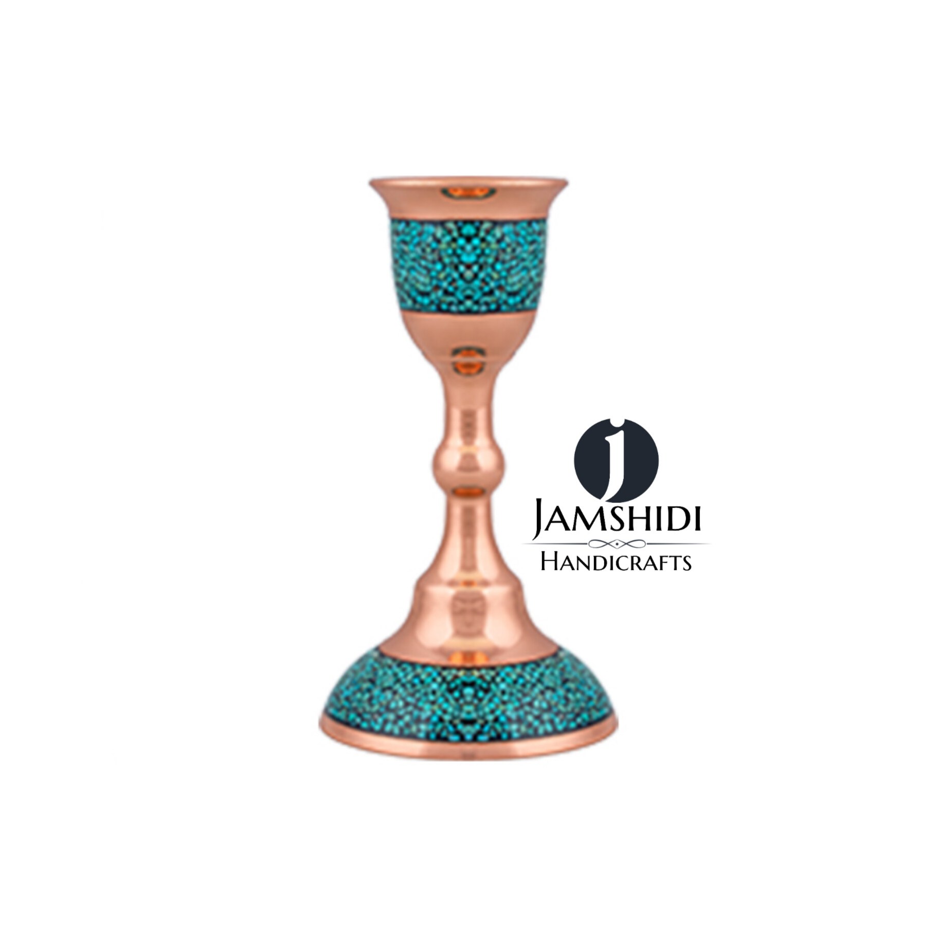 شمعدان فیروزه ارتفاع 15 سانت دارای روکش پلی استر کد 180