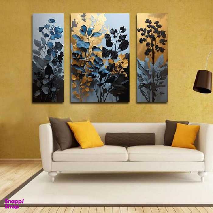 تابلو شاسی بکلیت طرح نقاشی مدرن شاخه برگ و گل مدل SH-1621 مجموعه 3 عددی