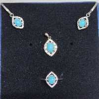 نیم ست نقره با روکش رادیوم و سنگ فیروزه کد 5 پ 1