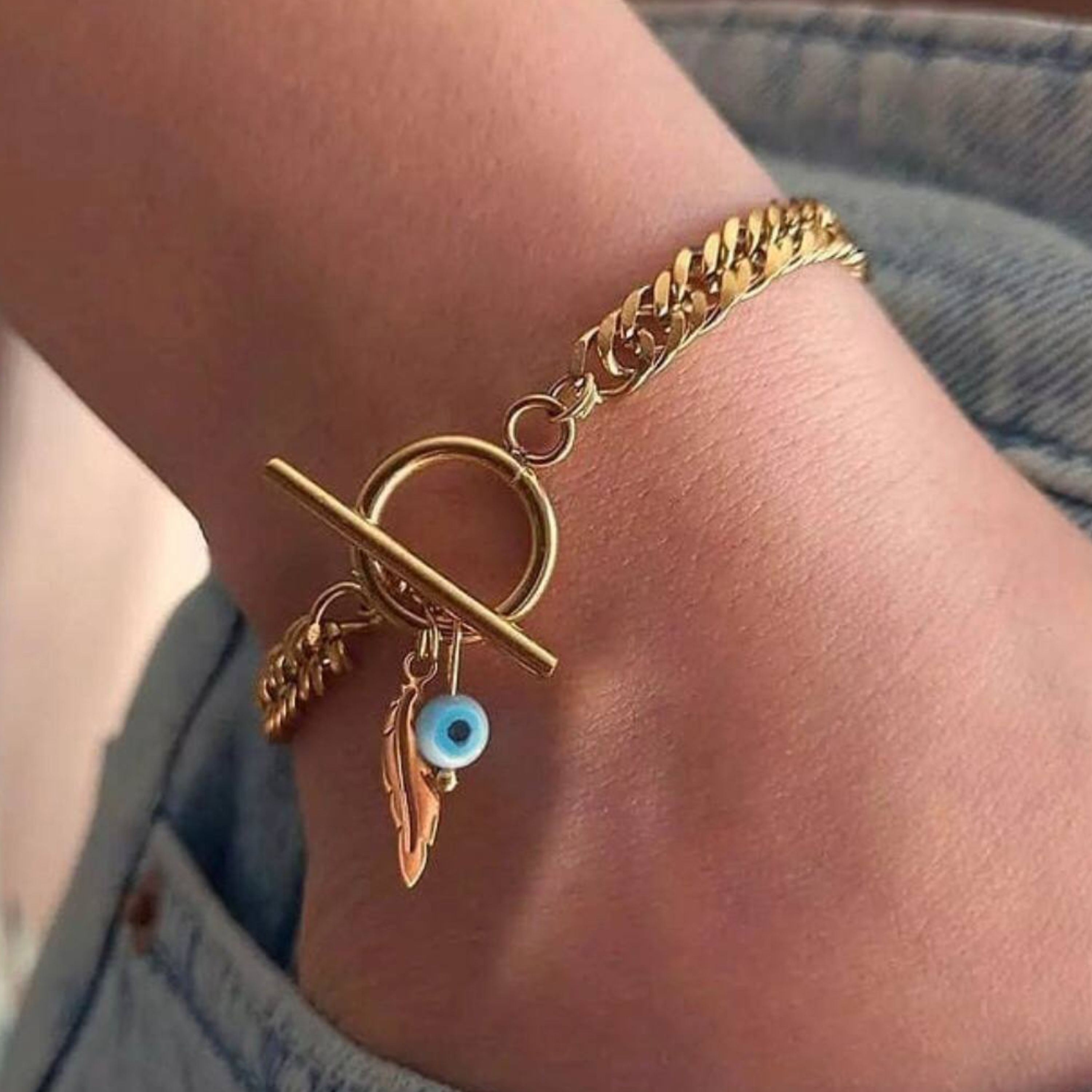 بدلیجات زیورالات دستبند دوبل طلایی استیل 