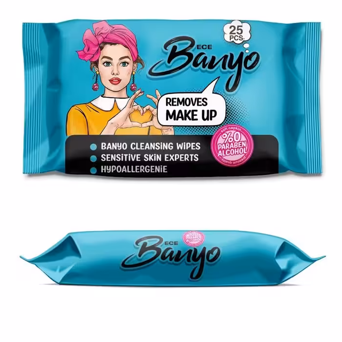 دستمال مرطوب بانیو مخصوص آرایش آبی بسته  25 عددی