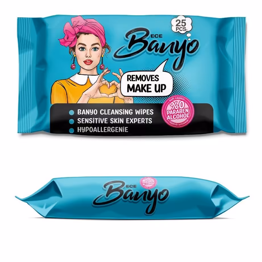دستمال مرطوب بانیو مخصوص آرایش آبی بسته  25 عددی