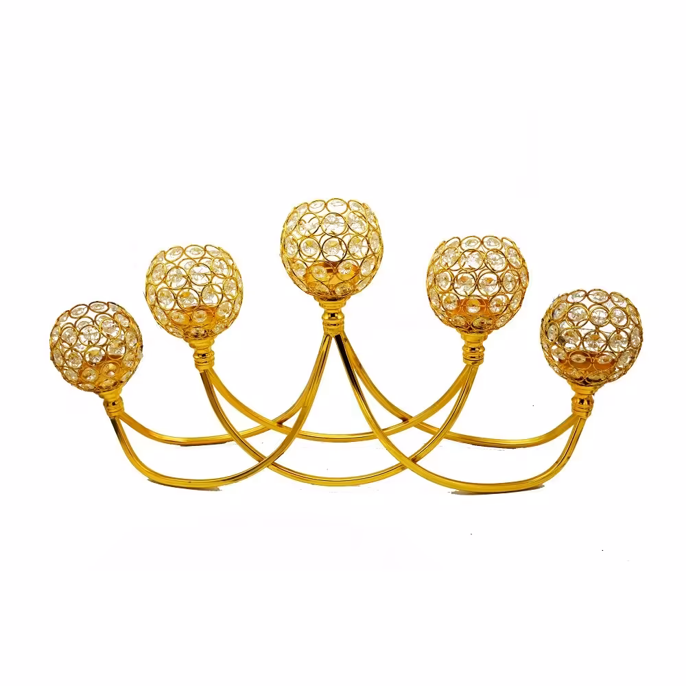 شمعدان مدل پنج شعله نگین دار قایقی طلایی و نقره ای