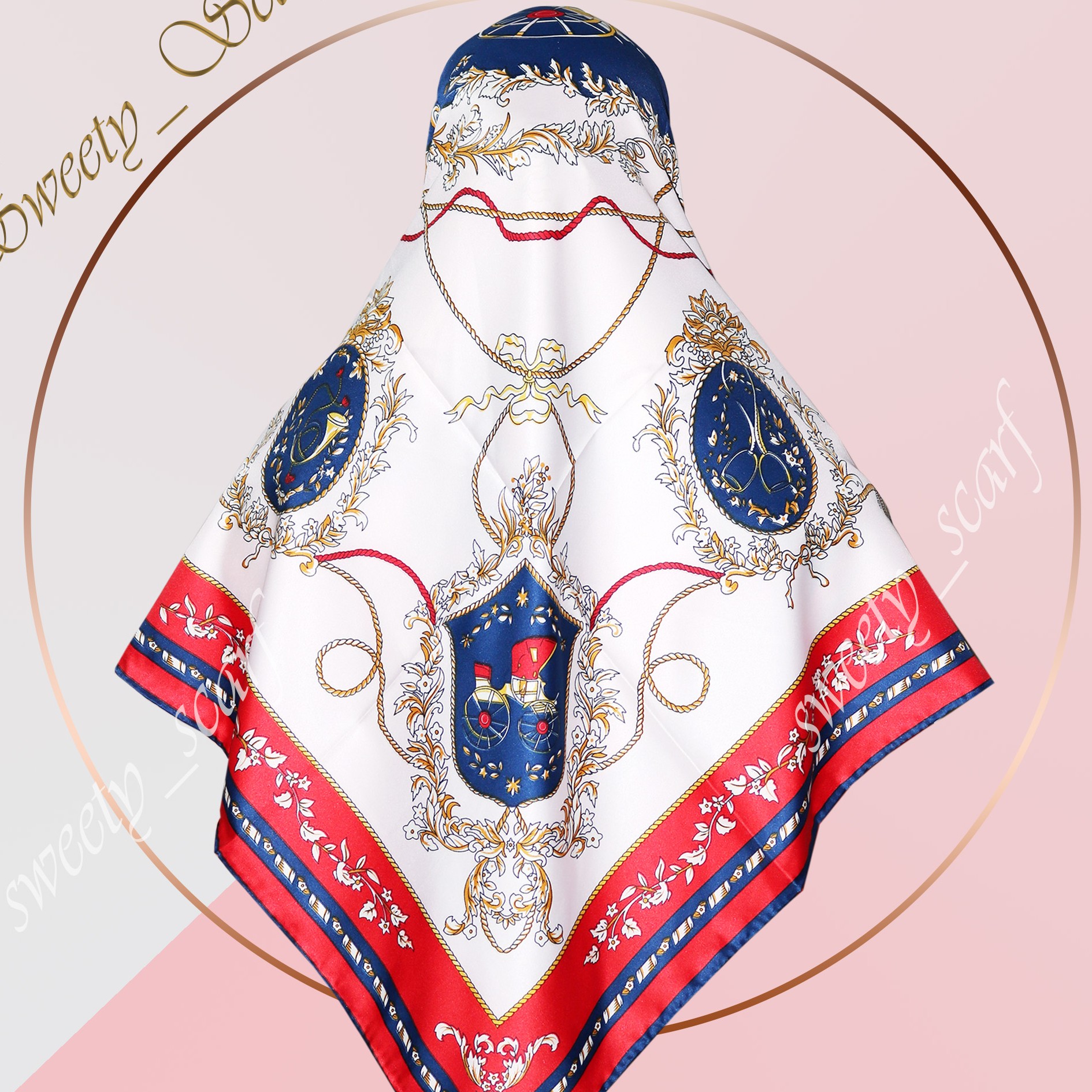روسری ابریشم وارداتی طرح کالسکه