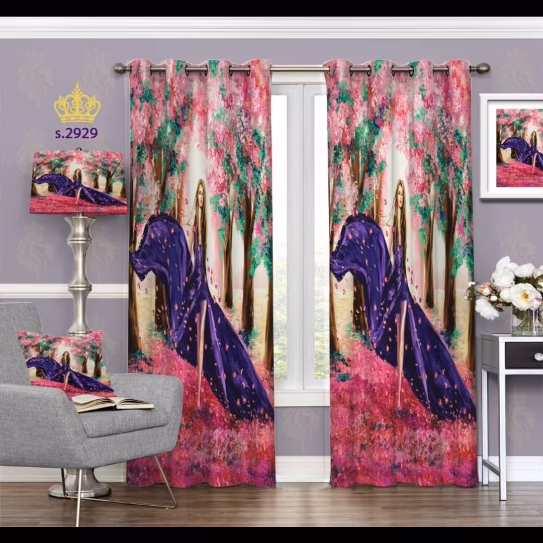 پرده اتاق خواب دخترانه دو قواره طرح چهره کد S2929