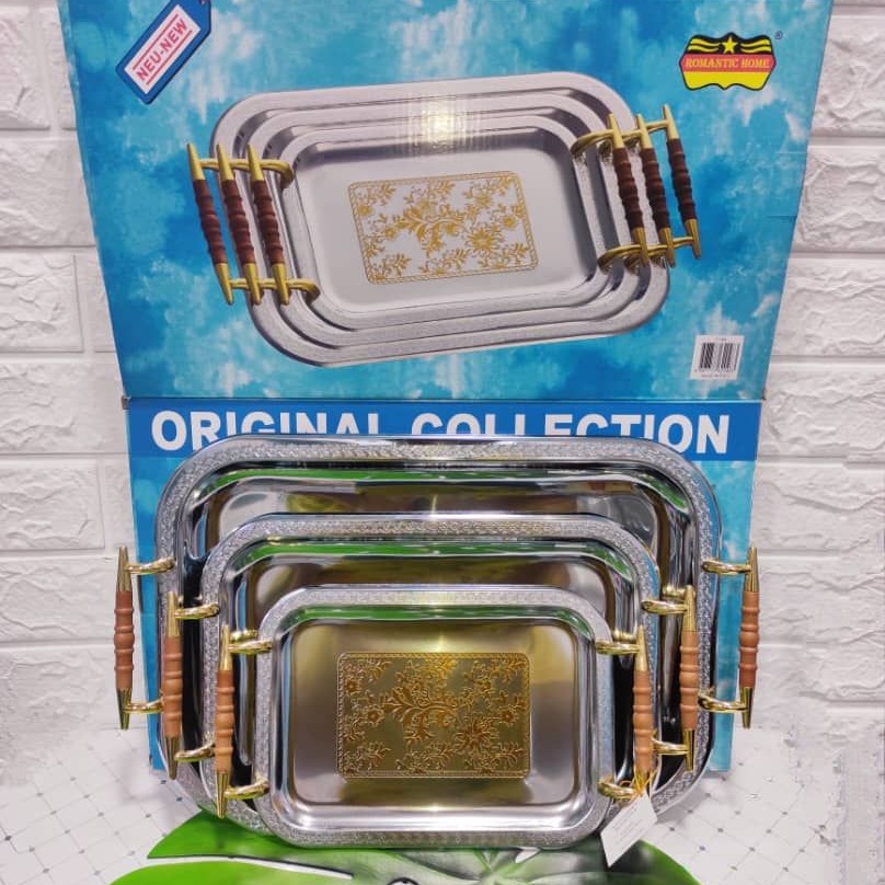 سینی 3 عددی جفت دسته استیل برند رومانتیک ( وارداتی )