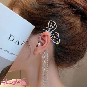 گوشواره دخترانه دور گوش پروانه نقره ای