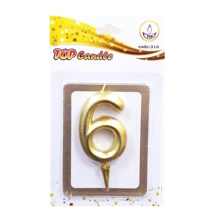 شمع عدد 6 متالیک تاپ طلایی