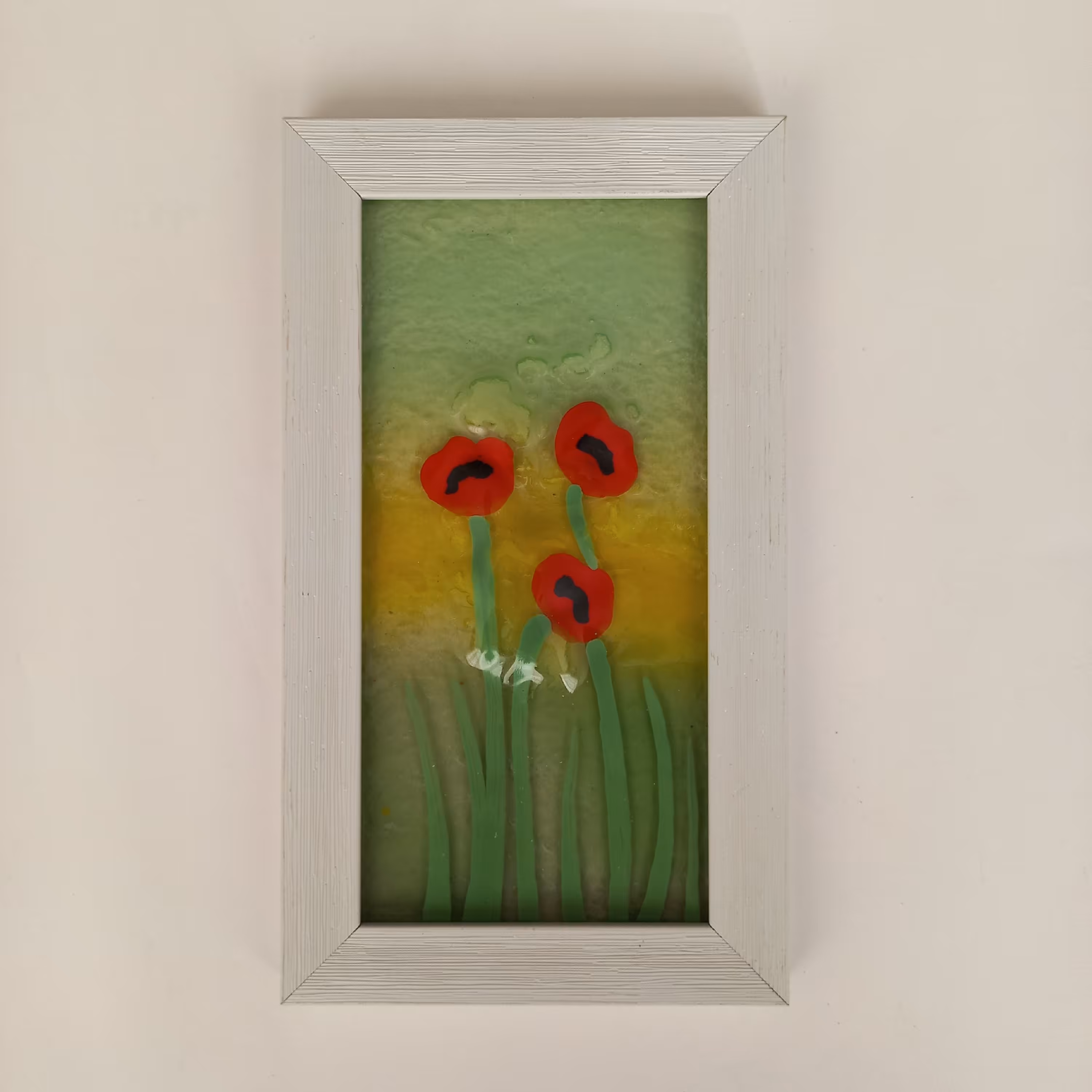 تابلو شیشه ای دستساز شقایق های سرخ با قاب سفید از مجموعه بهار