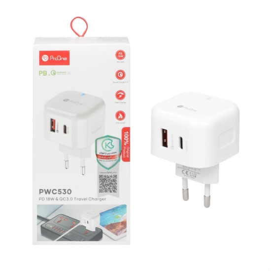 شارژر دیواری 18وات فست شارژ PD دو پورت پرووان مدل PWC530
