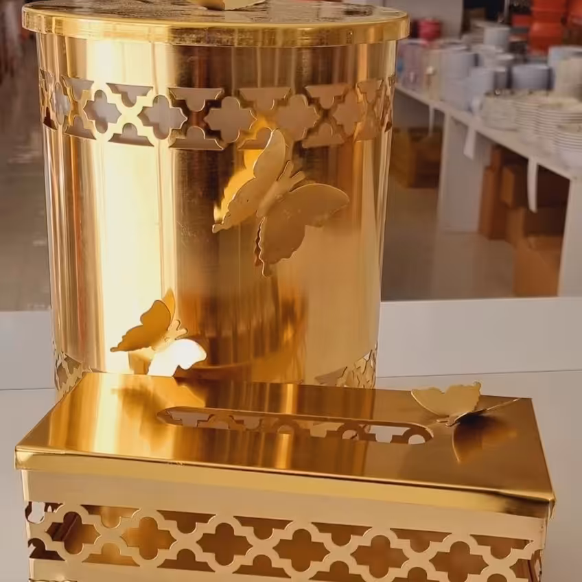 سطل وجا دستمال کاغذی ،پروانه ای،طلایی