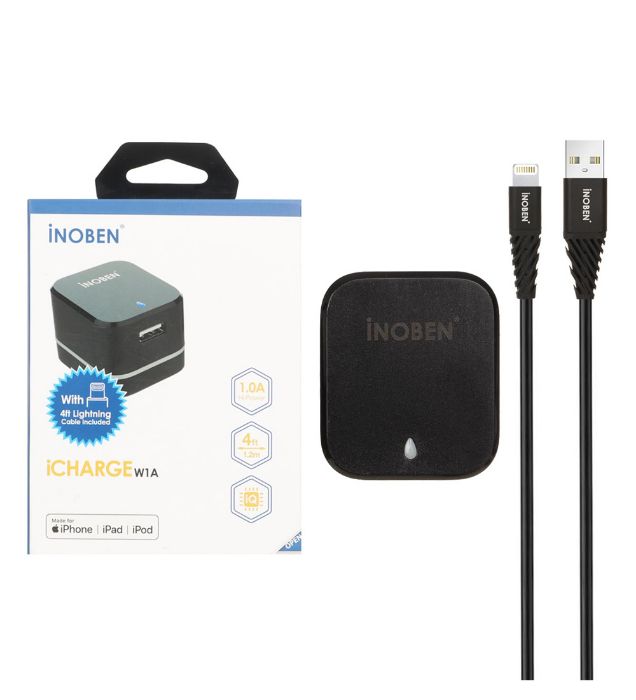 شارژر دیواری آی نوبن تک پورت مدل iCHARGE W1A به همراه کابل شارژ USB به Lightning