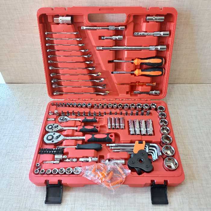 جعبه بکس کامل 121 پارچه   (انواع بکس کوچک و بزرگ و آچار یکسر رینگ)