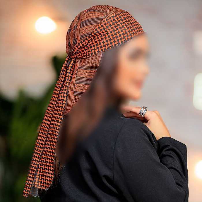 سربند دورگ  عربی نخی طرح پیچازی رنگ نارنجی مشکی (ارسال  رایگان )