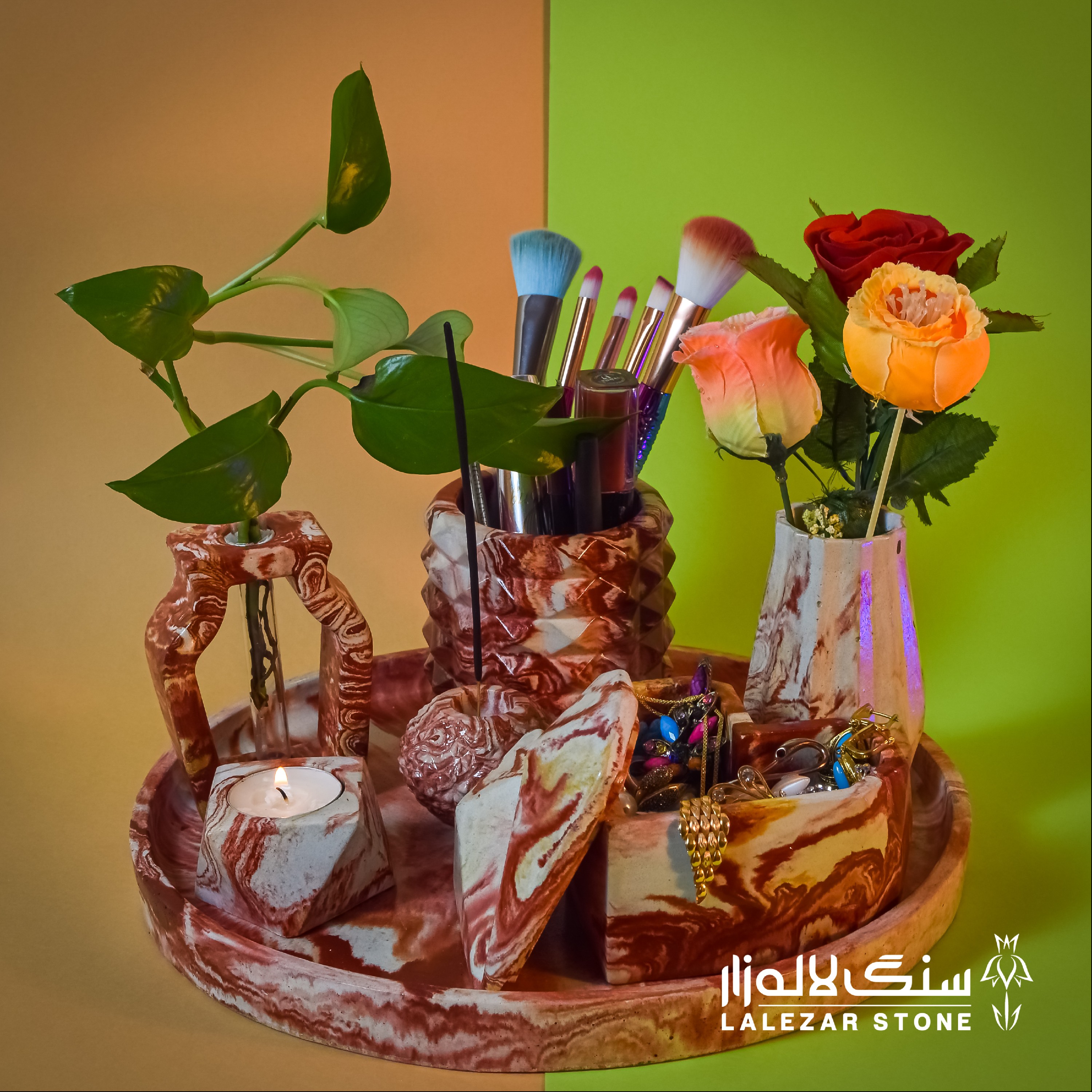 ست لوازم آرایشی و جاقلمی سنگی(مصنوعی)