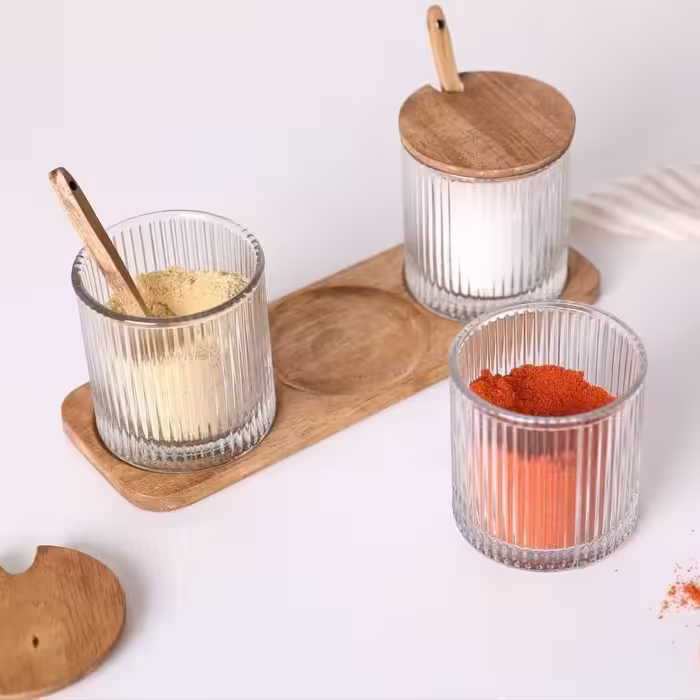 جا ادویه سه عددی شیشه ای 