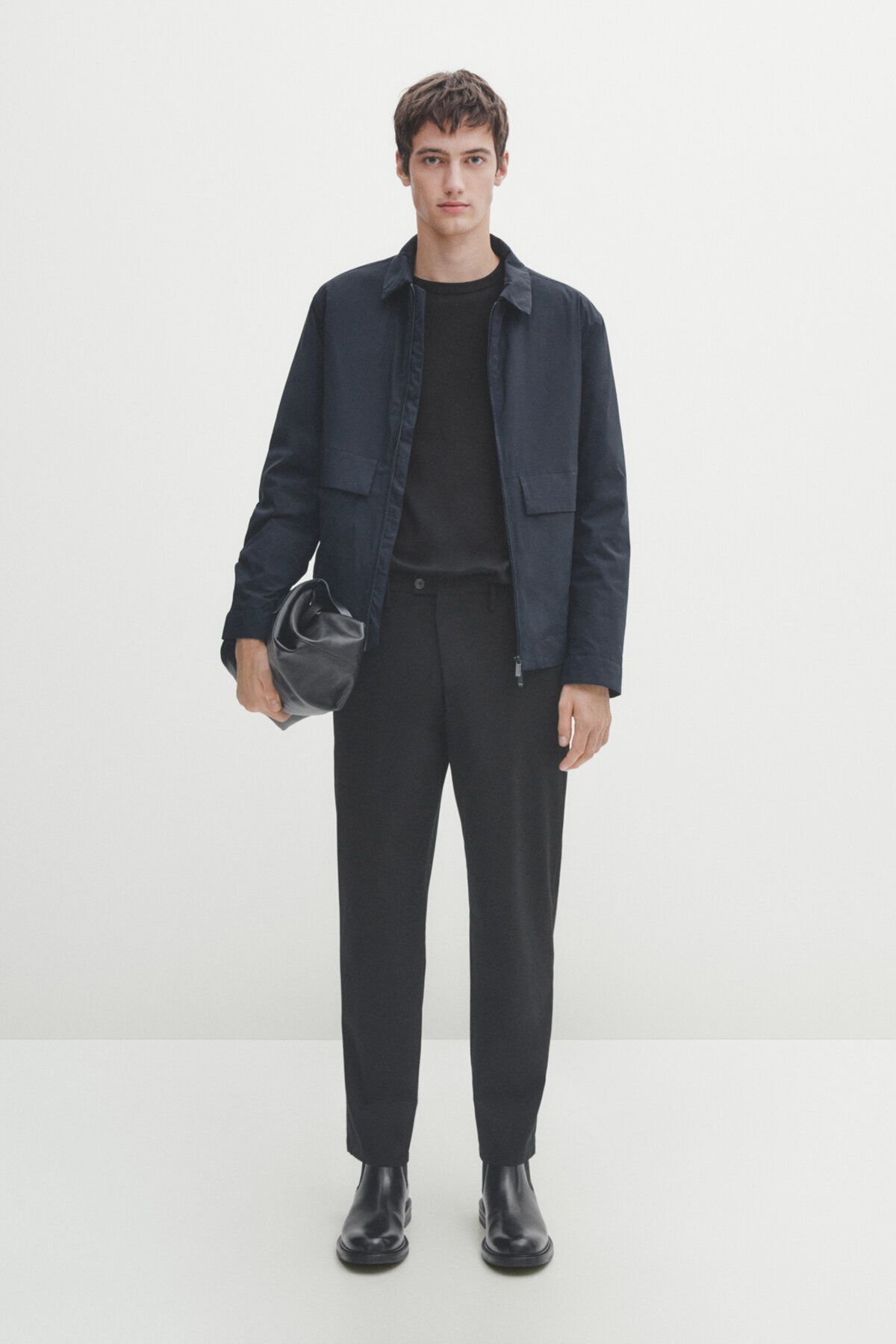 تی شرت مشکی مردانه سیاه لباس بافتنی آستین کوتاه Massimo Dutti