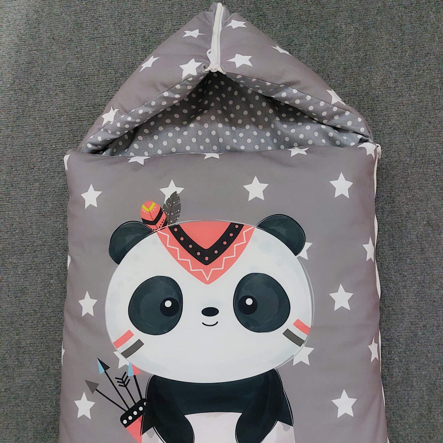 قنداق فرنگی جنس مخمل کالیفرنیا و کتان خالدارچاپ پاندا