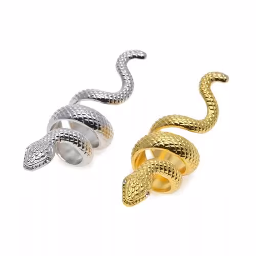 انگشتر ورشو مار طلایی-نقره ای بزرگ Warsaw Snake Design Ring Large