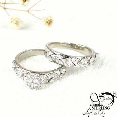 حلقه پشت حلقه نقره نگین خوشه ای عیار 925 کد 9407