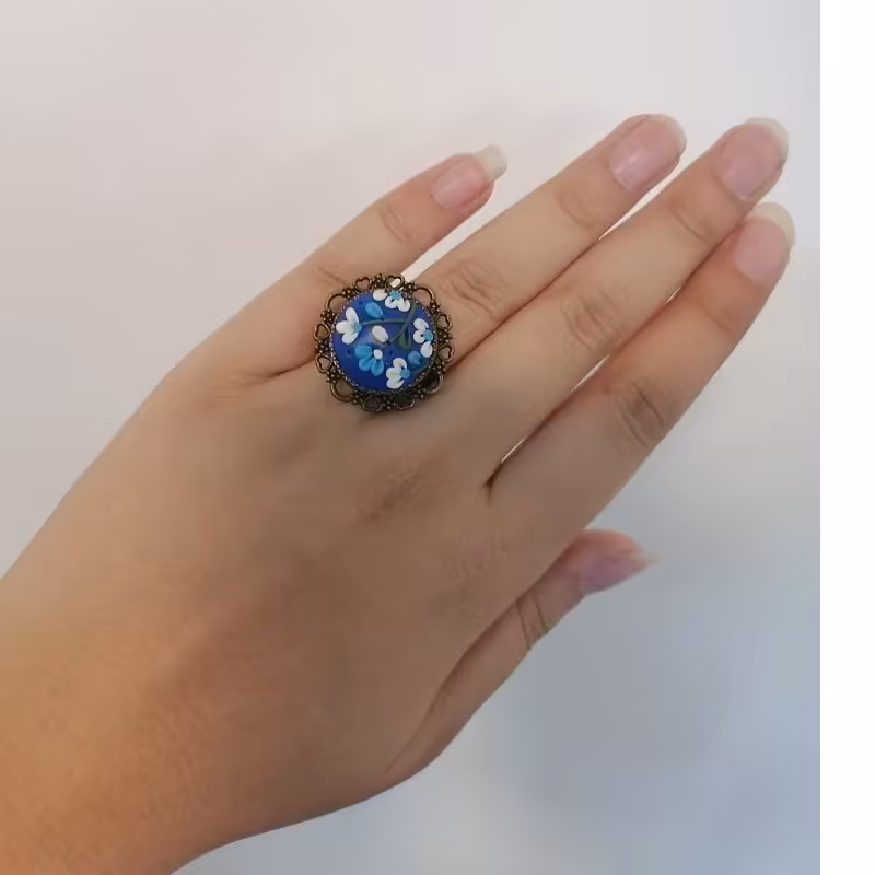 انگشتر برنج مدرن مدل گل آبی