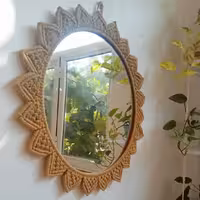 آینه مکرومه بافی .قطر 45سانت قطر کلی با بافت 60سانت .رنگ نسکافه ای 