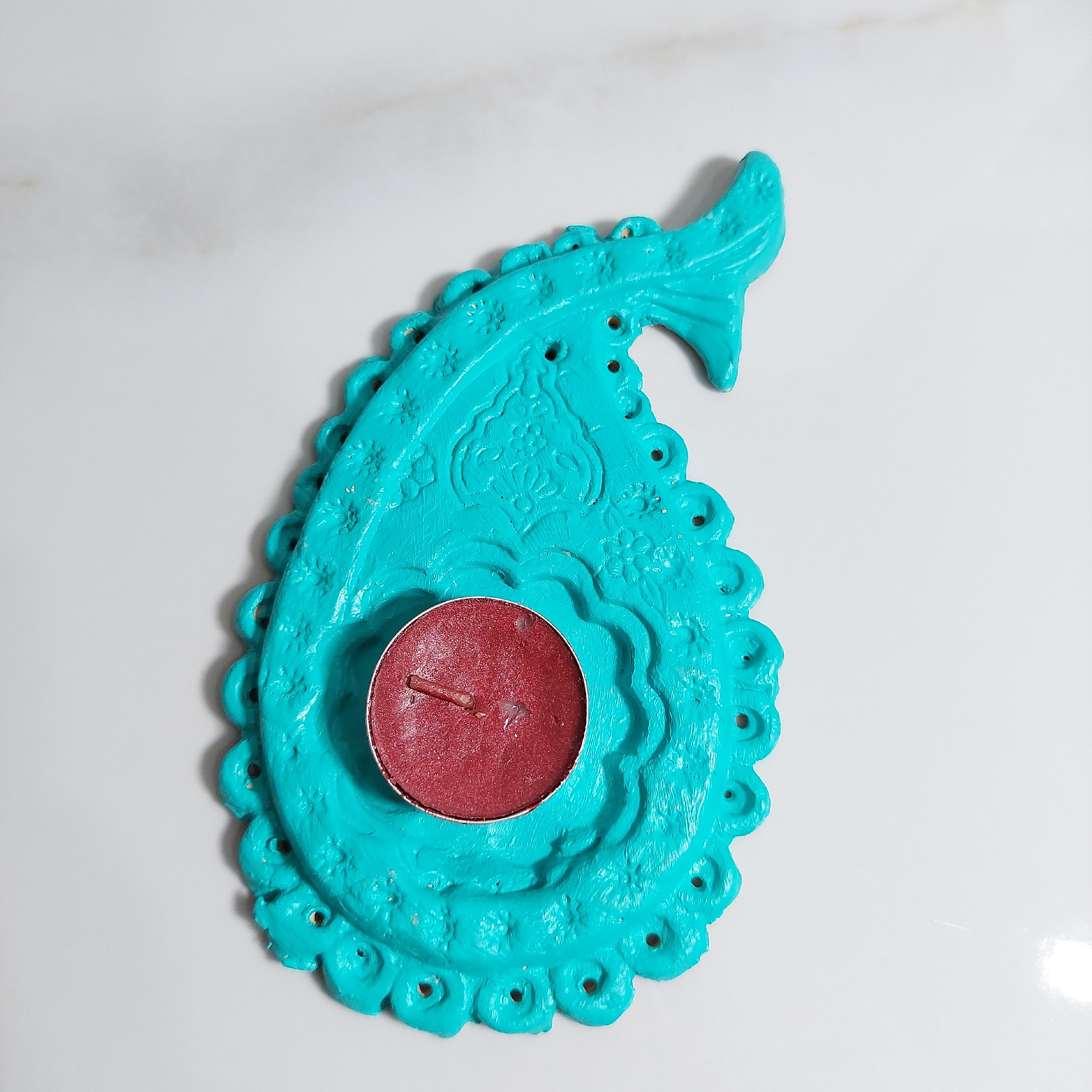 وارمر طرح ترمه رنگ ترکیبی سبز آبی سفالی 