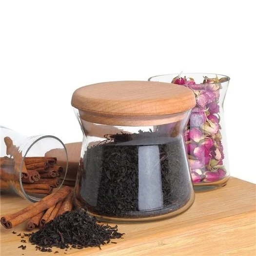 جا حبوبات شیشه ای با درب چوبی 300CC برند ام جی اس MGS کد کالا B300W