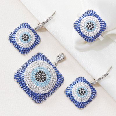 نیمست نقره مدل چشم زخم چهار گوش با انگشتر کد 1760