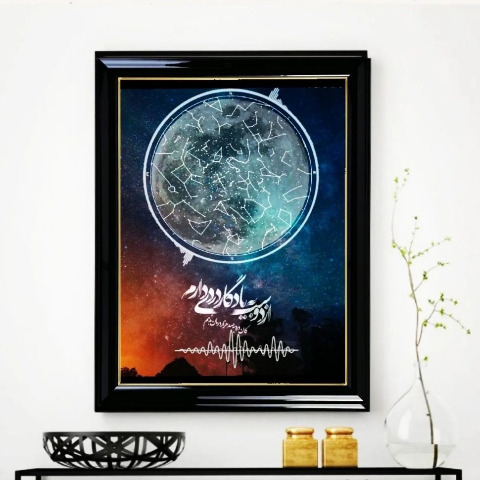تابلو آسمان شب در سایز 30در40  A4طراحی تابلو صفر تا صد زیر نظر خودتان با دادن تاریخ تولد اهنگ یا ویس و تصویر