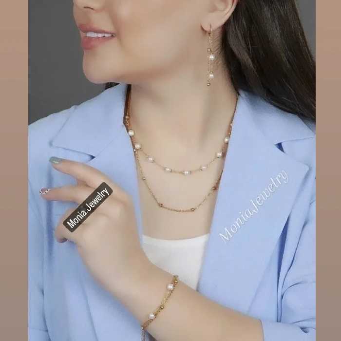 نیمست استیل دولاین مروارید و زنجیر توپی 