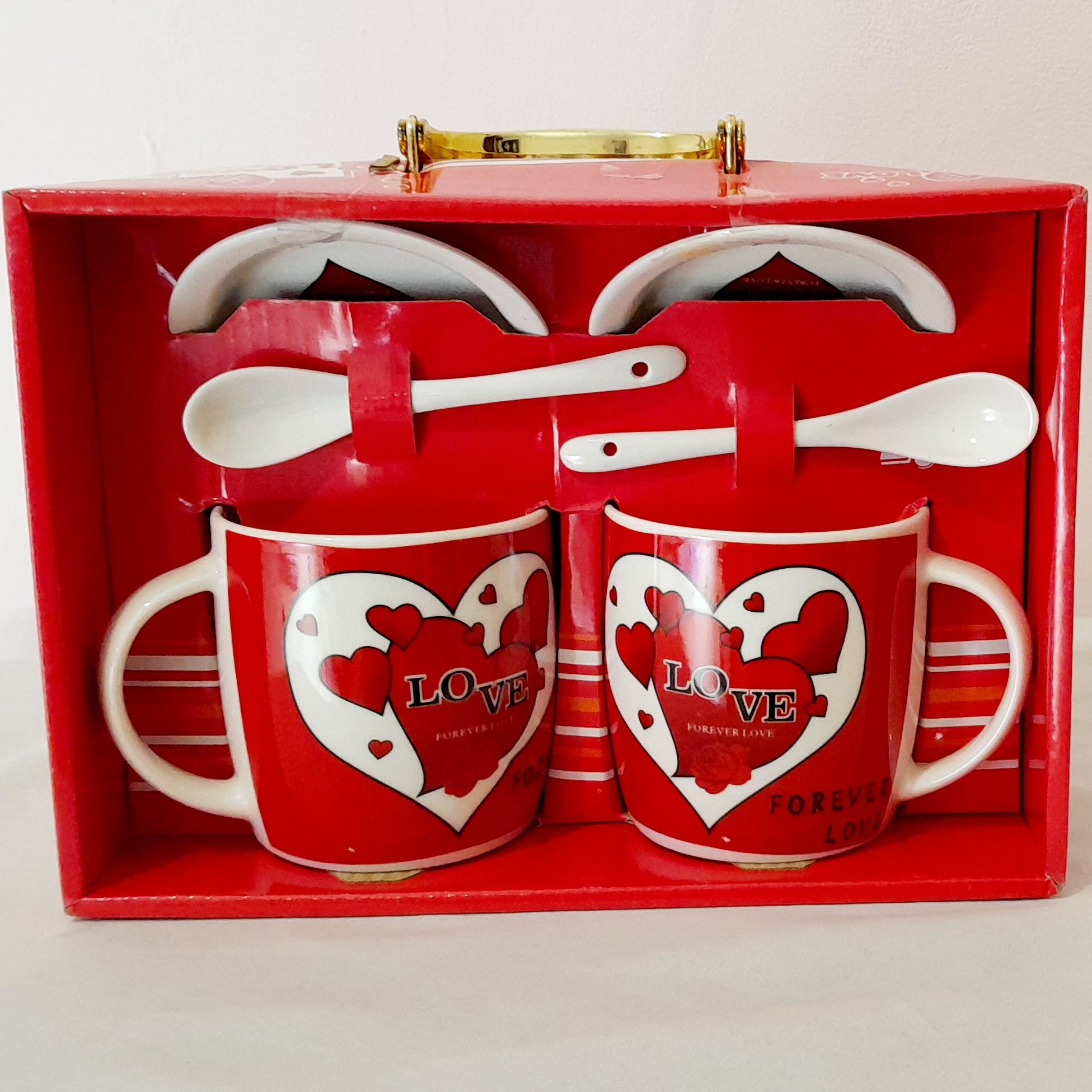 ماگ دوقلوقلبی باکفی وقاشق سرامیکی کادویی