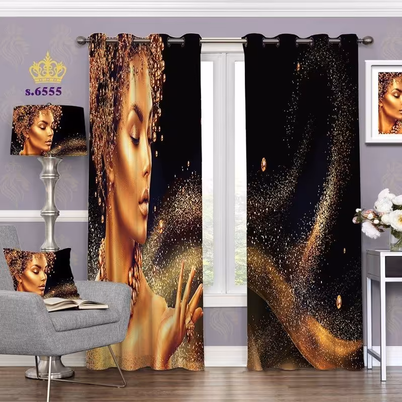 پرده پذیرایی دو قواره طرح چهره کد S6555