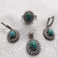 اکسسوری زنانه نیم ست نقره با سنگ فیروزه دامغان