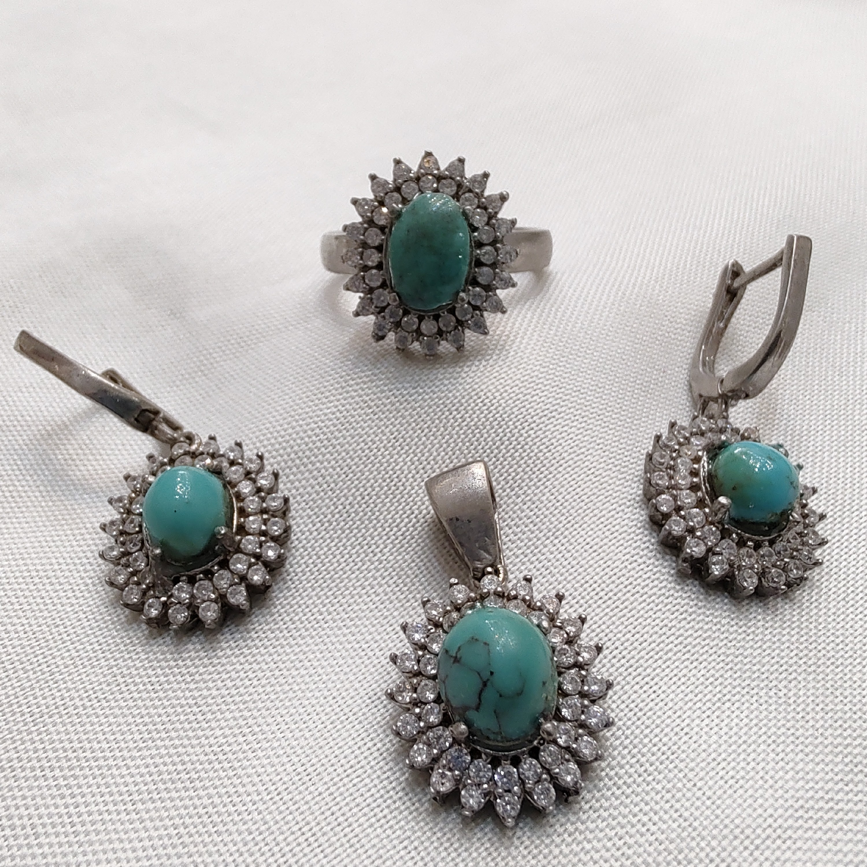 اکسسوری زنانه نیم ست نقره با سنگ فیروزه دامغان