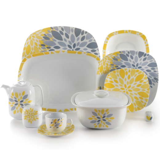 سرویس 98 پارچه چینی زرین سری کواترو مدل سلنا زرد درجه یک  zarin selena zard 98 pcs