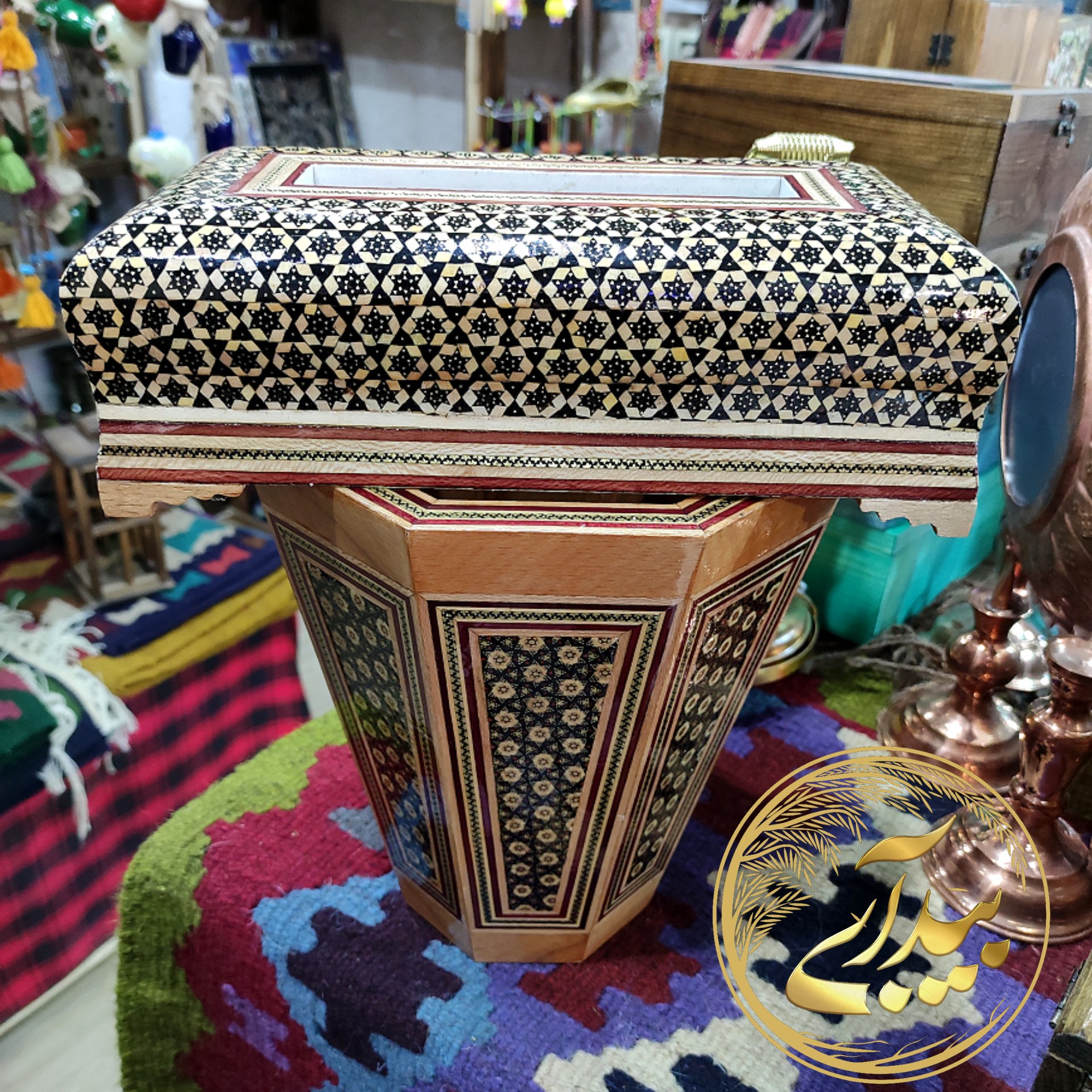 ست سطل زباله و جا دستمالی خاتم کاری اعلی - سطل زباله خاتم - جعبه دستمال خاتم کاری - جا دستمالی خاتم کاری
